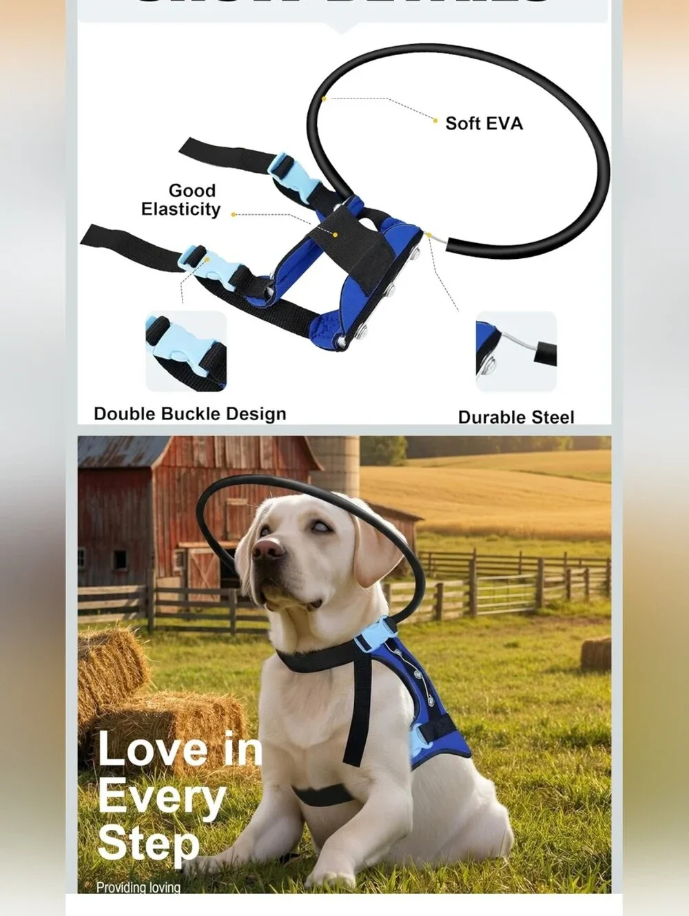 Blind Dog Harness with Protective Halo Ring, Adjustable Protective Collar XXS